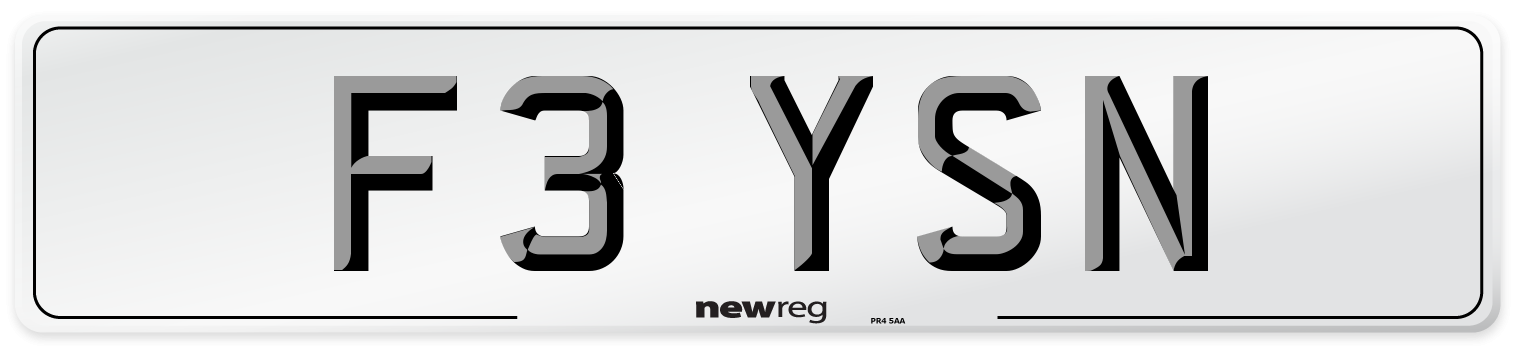 F3 YSN Number Plate from New Reg
